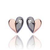 349255 MIXED METAL TWO HALVES  HEART EARRINGS